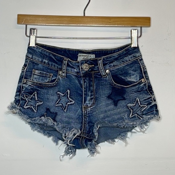 Harmony + Havoc Stars Design Denim Shorts - Picture 1 of 7